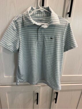 On The Go Sankaty Vineyard Vines Light Blue & Navy Striped Boys Polo